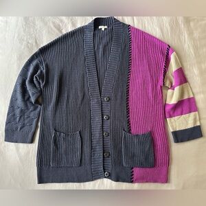 Lisa Todd Colorblock Cardigan Sweater XL Cotton Knit